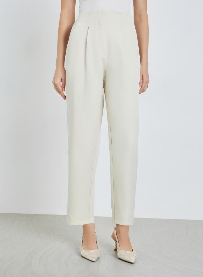 Styli Women Cream Wide Leg Trousers - Image 1